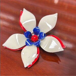 Vintage Red White Blue Flower Brooch enamel coated metal brooch pin